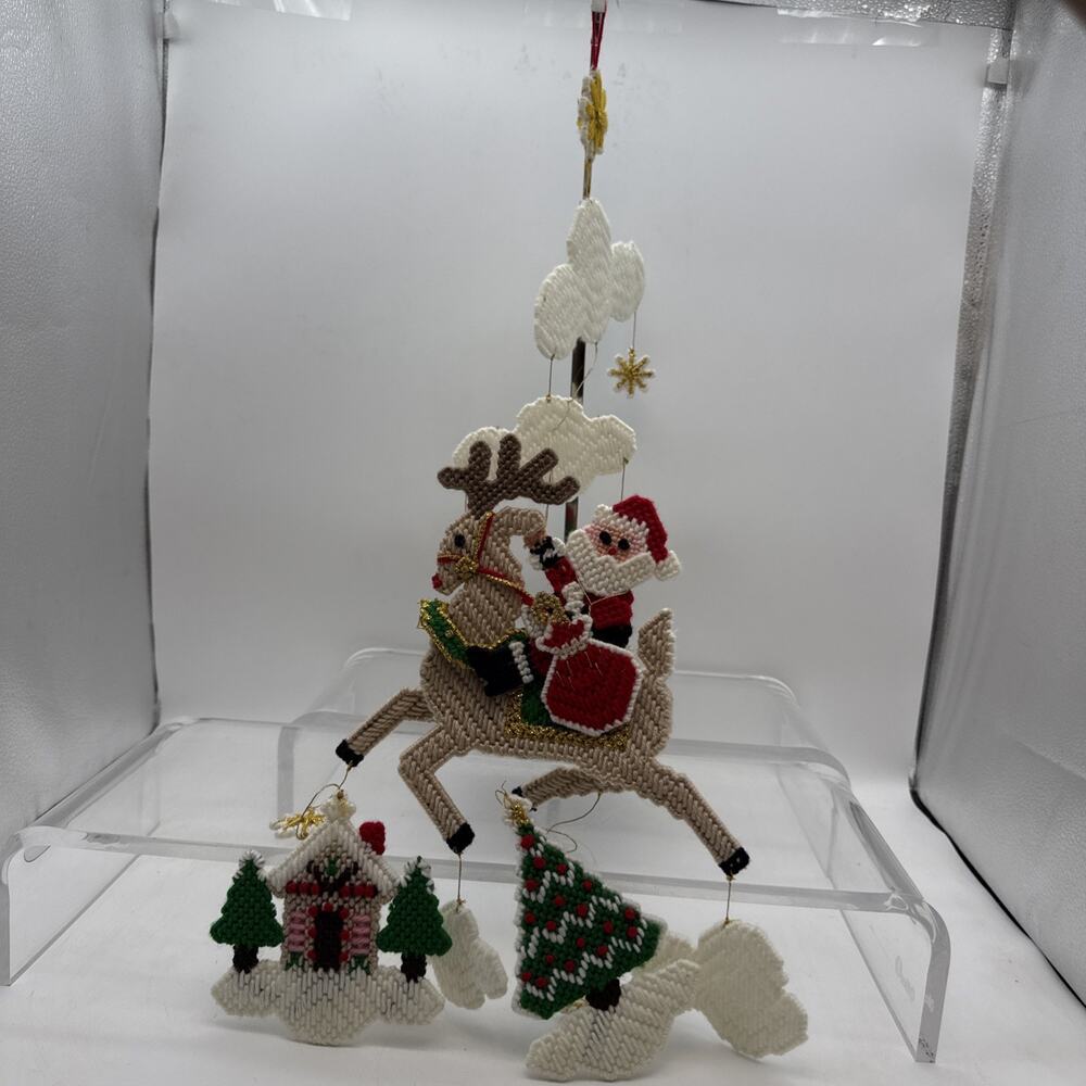 Vintage Finished BUCILLA Christmas Hanging Mobile Kit Over the Roof Top #61085